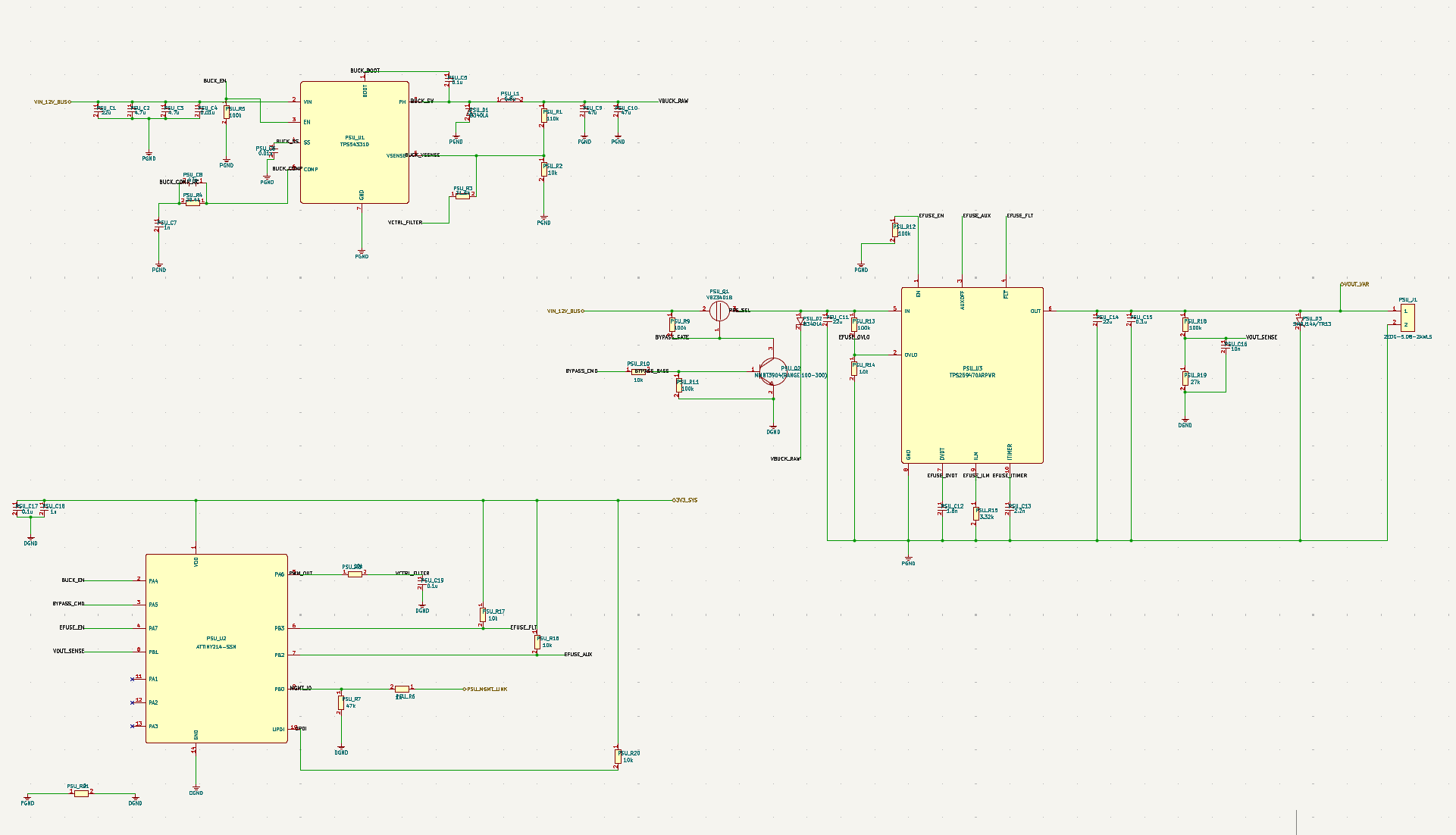 Adjustable PSU schematic detail for the debugging tool.