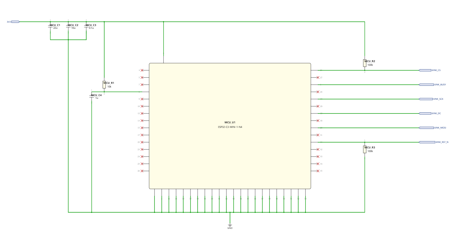 ESP32-C3 MCU schematic for the Wi-Fi MQTT e-ink display card.