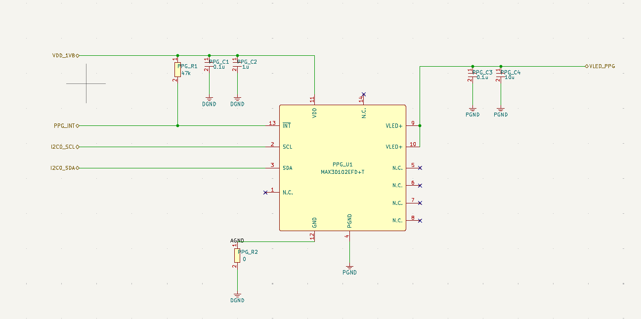 Generated MAX30102 PPG sensor schematic for smart ring heart-rate monitoring.