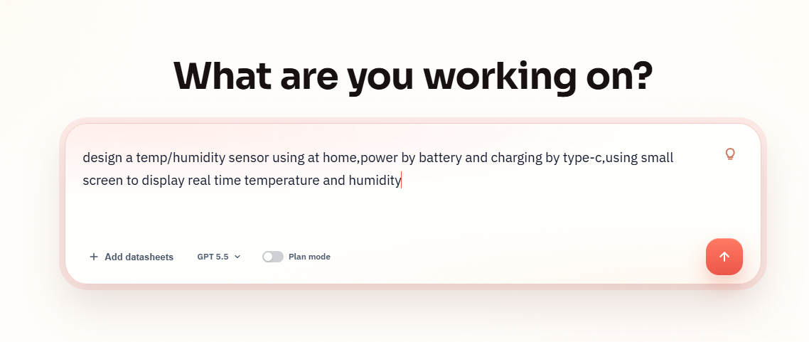 SpeedUp product prompt screenshot for the temperature humidity sensor project.
