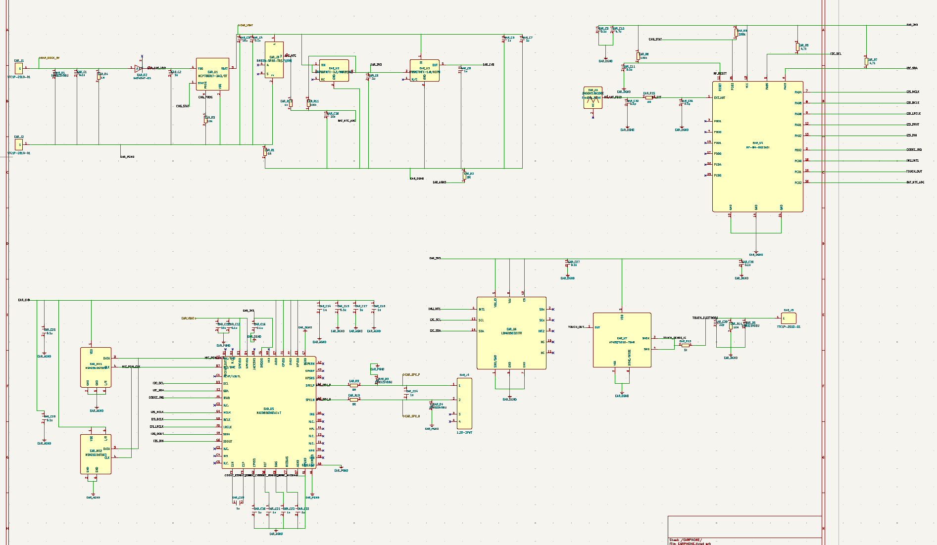 Earphone schematic capture for the generated TWS earbuds project.